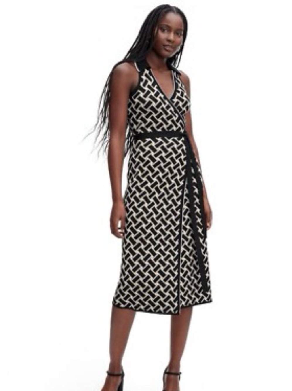 Target DVF Sleeveless Black & Cream Geometric Wrap Dress NWT